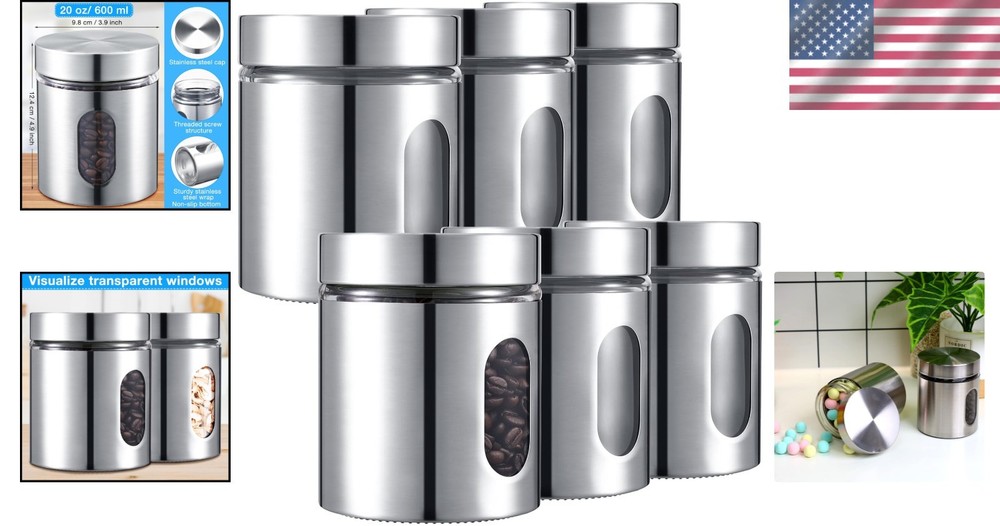 Durable 6 Pack Canister Set with Transparent Windows - 20 oz Storage Solution