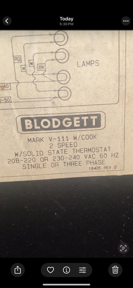 Blodgett Mark V-III W/cook, 2 Speed W/solid State Thermo., Single Or Three Phase