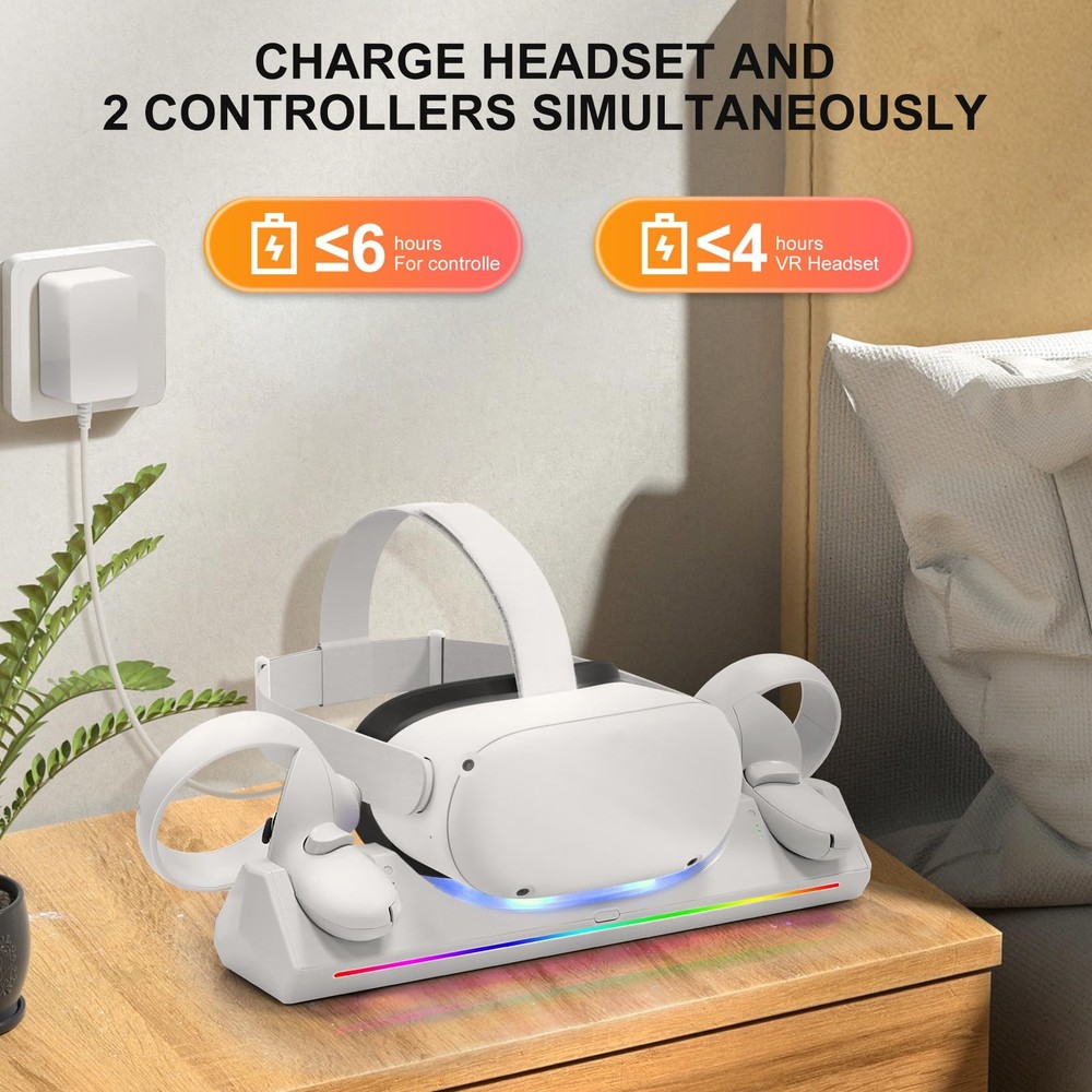 VR Charging Dock for Meta Quest 2, Magnetic Headset & Controller Charger, USB-C