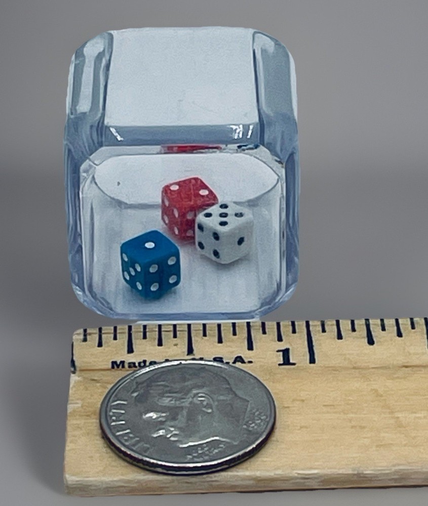 Vintage Miniature Micro Mini Tiny 🎲 RED WHITE BLUE DICE Inside Clear DICE SET🎲