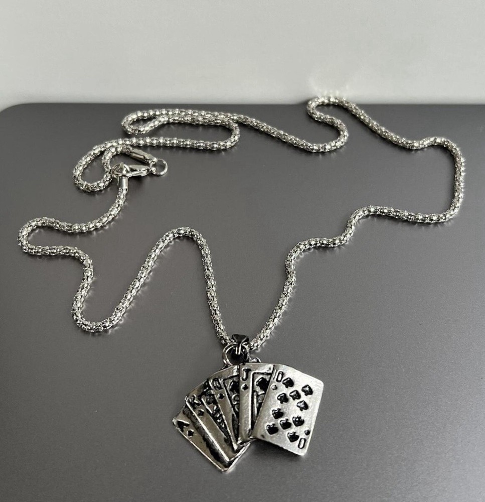 y2k 2000s vintage style card stack grunge goth silver necklace