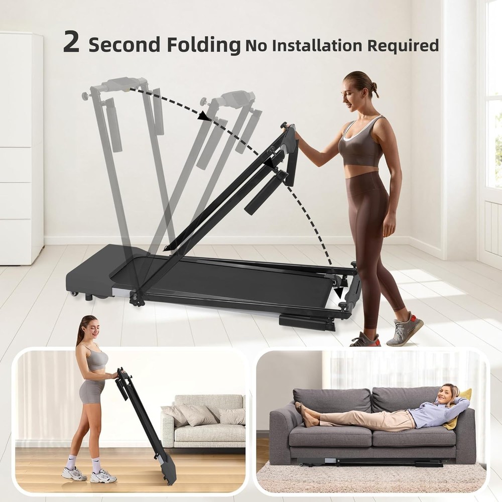 Compact Foldable Electric Treadmill Small Spaces Lightweight Folding with Handle