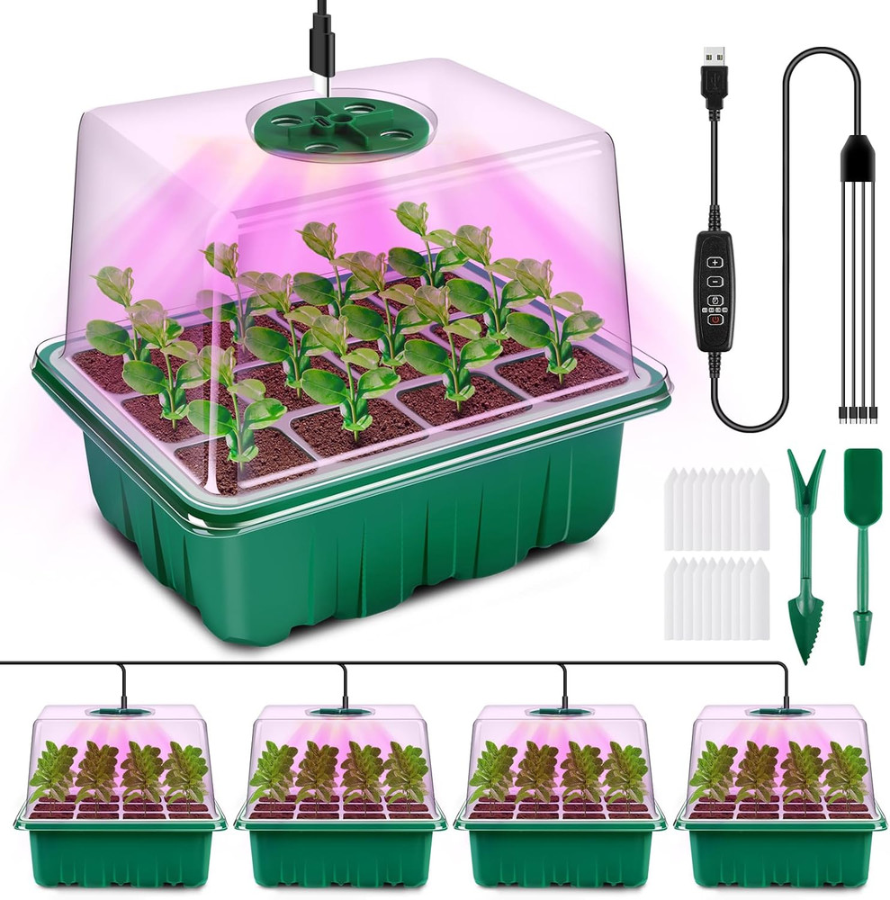 Seed Starter Tray with Grow Light, 4 Pack Seed Starter Kit with Timing Controlle