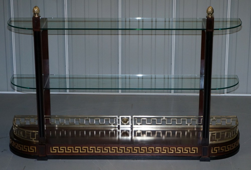 RARE CUSTOM MADE VERSACE MAHOGANY & BRASS CONSOLE BOOKCASE DISPLAY SIDEBOARD