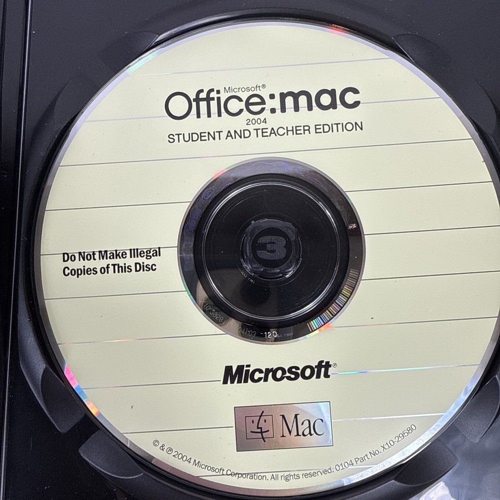 Microsoft Office Mac 2004 Student and Teacher Edition Software 3 keys W/ Booklet