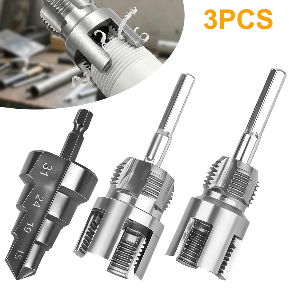 PVC Pipe Threader Kit 1/2" 3/4" Internal External Threading Dies+Step Drill Bit