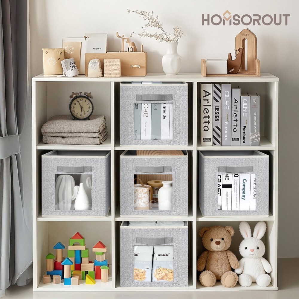 Foldable Storage Cubes - Cubby Storage Organizer with Window, Decorative Fabr...