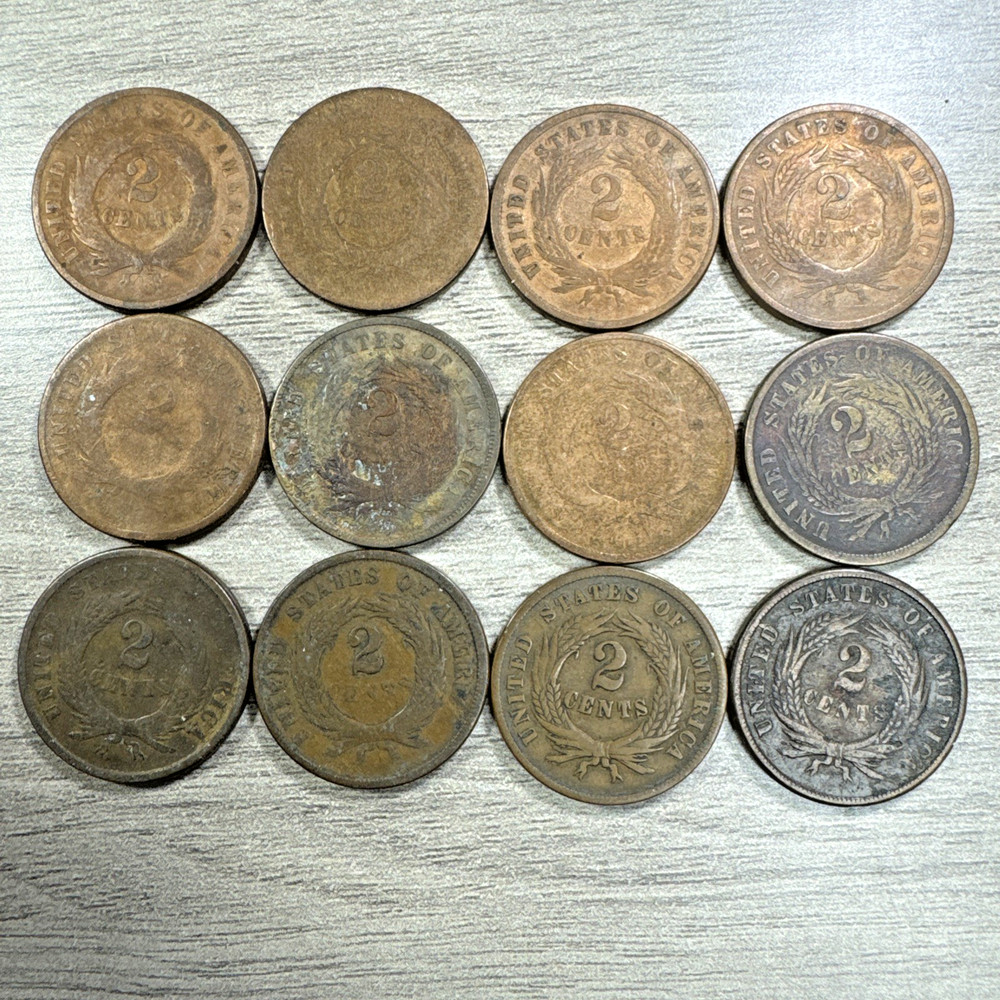 12 Coin US Two Cent Piece 2c LOT Collection