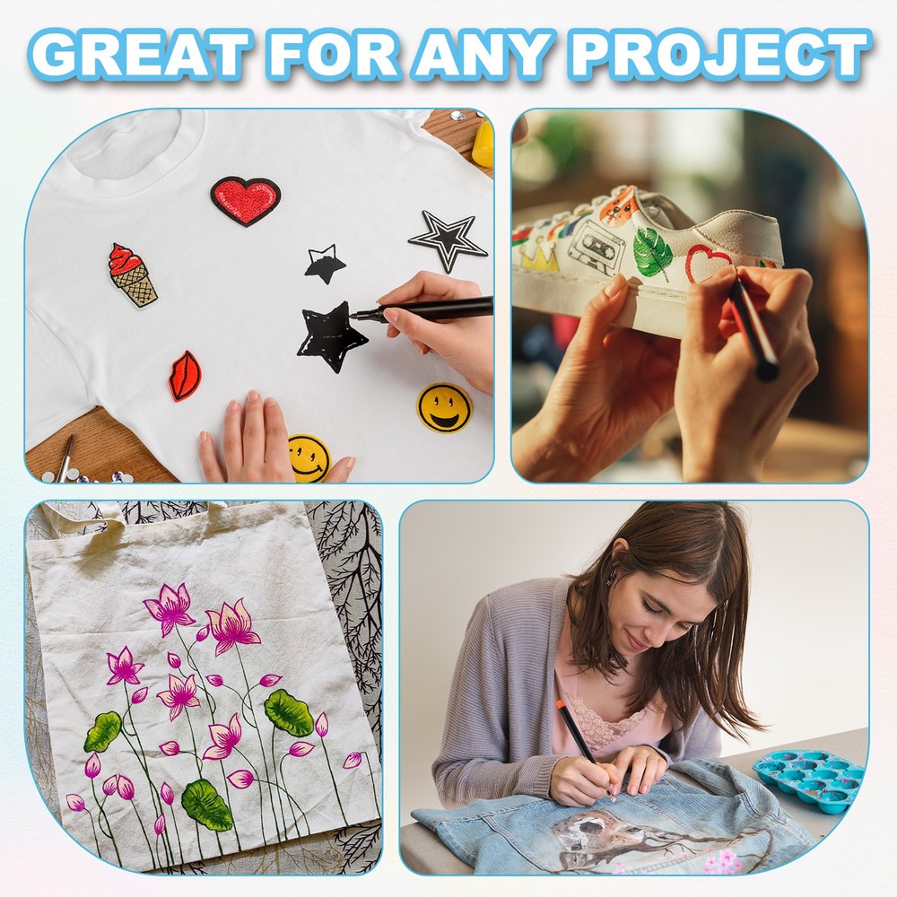 Light Blue Permanent Fabric Markers for Cloths Coloring Drawing, 6Pack