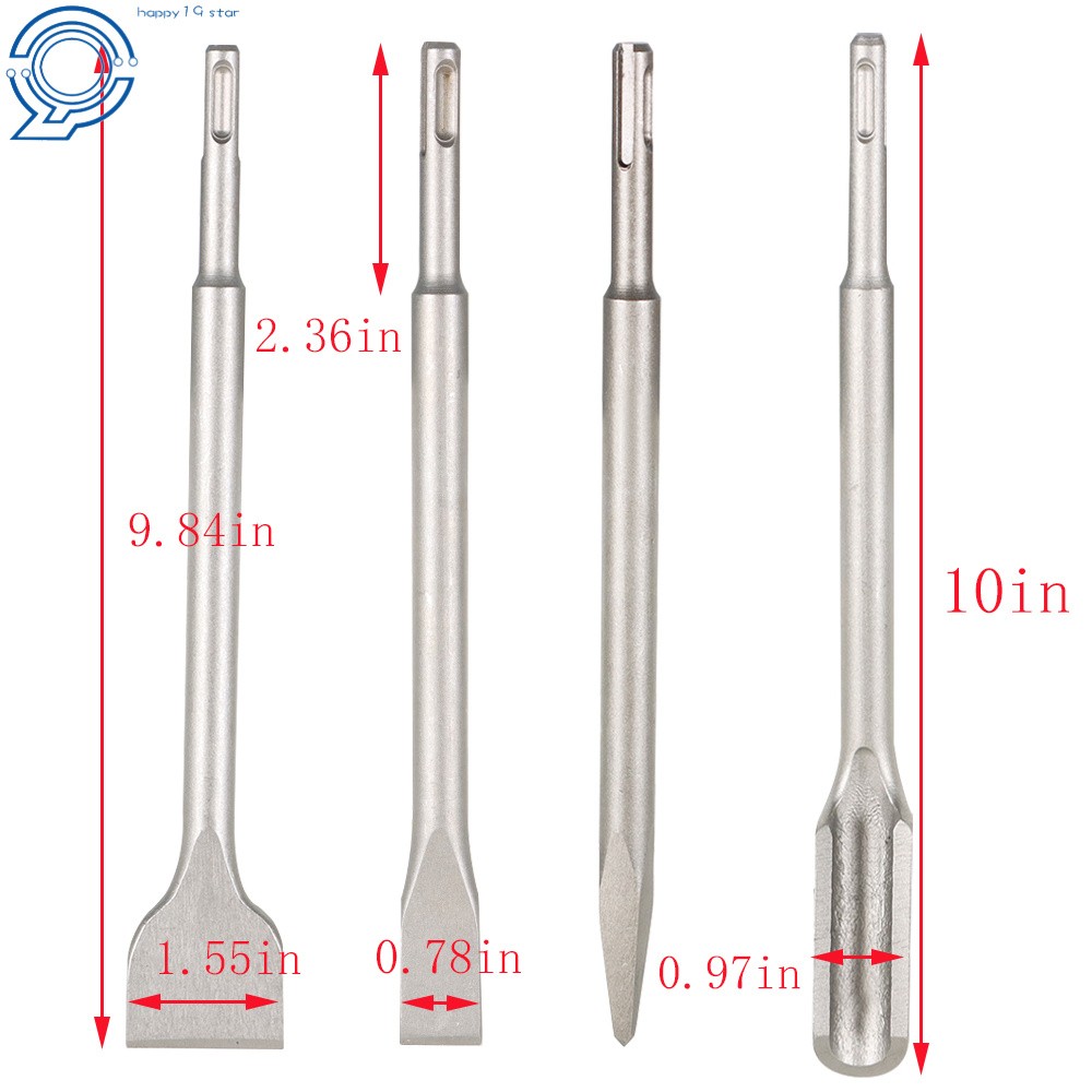 4 Pcs SDS Plus Chisel Bits Flat Chisel Grooving Chisel Point Chisel High Quality