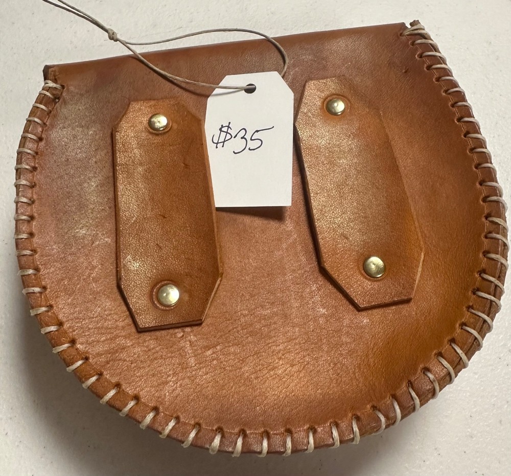 handmade genuine leather round belt pouch tan