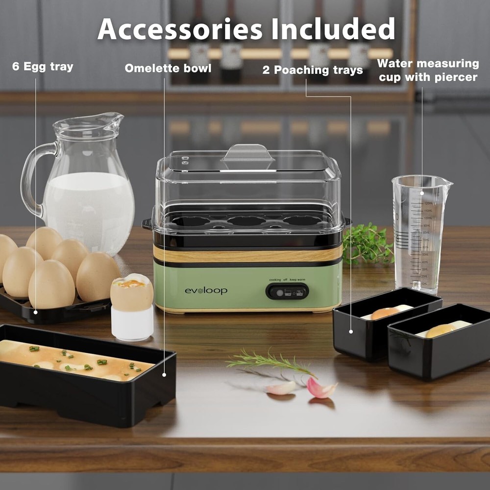 Versatile Egg Cooker - Soft, Medium, Hard-Boiled & Poaching, 6 Egg Capacity