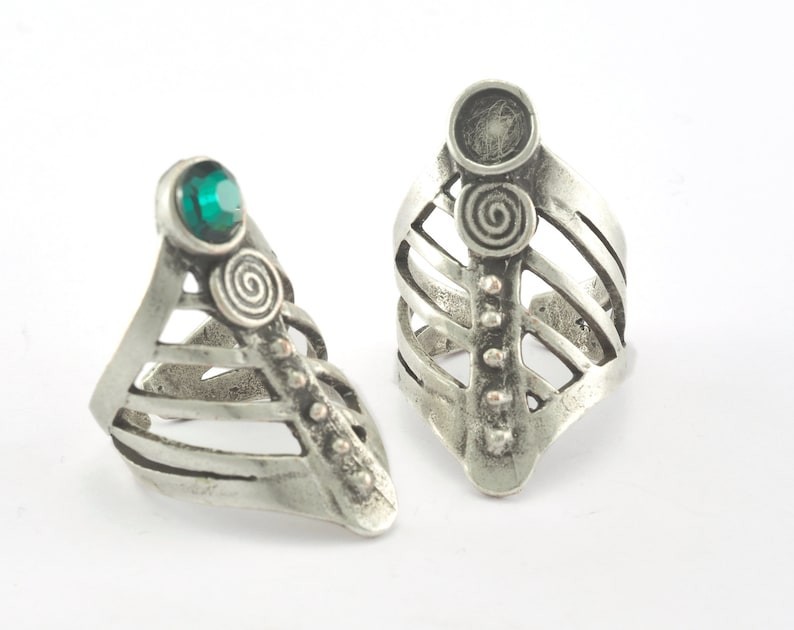 Ring Adjustable Ring Bezel-6mm Setting Antique Silver Plated brass 7.5US 4587