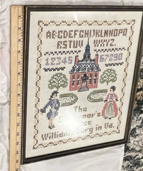Framed Cross Stitch Sampler Governor’s Palace Williamsburg VA Needlework