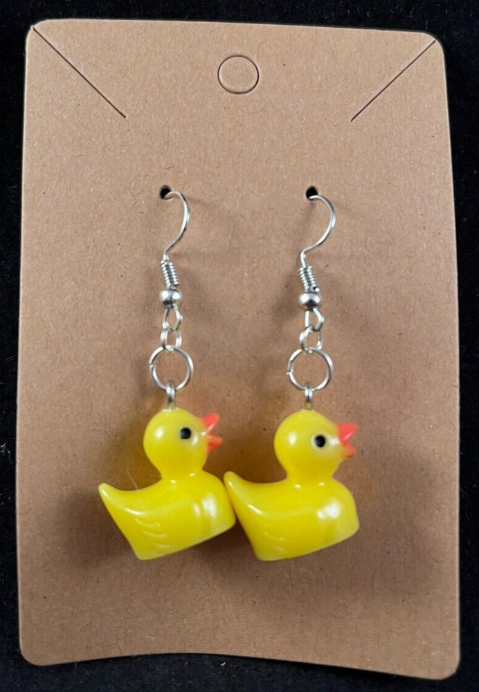 Yellow Rubber Ducks Earrings - Dangle - Silver Hooks - Handmade