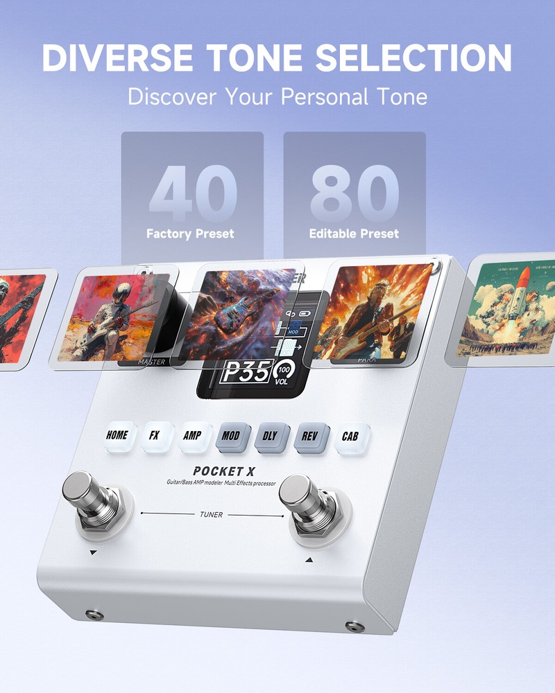 Donner Pocket X Multi Effects Pedal with 6 Effects Modules 80 Presets for Guitar