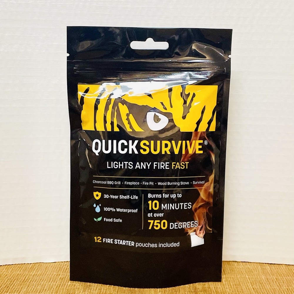 Fire Starter Pouches Quick Survive 100% Waterproof Intense Flame Formula 12pack
