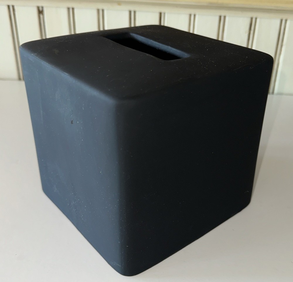 CB2 Matte Black Ceramic Tissue Box Holder Cover