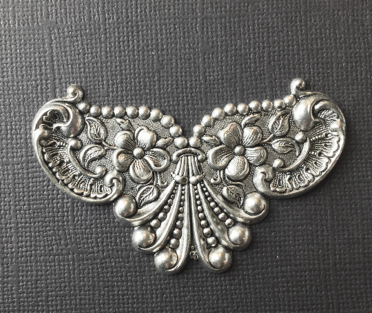 12844 Matte Silver Oxidized Victorian Ornament Jewelry Finding