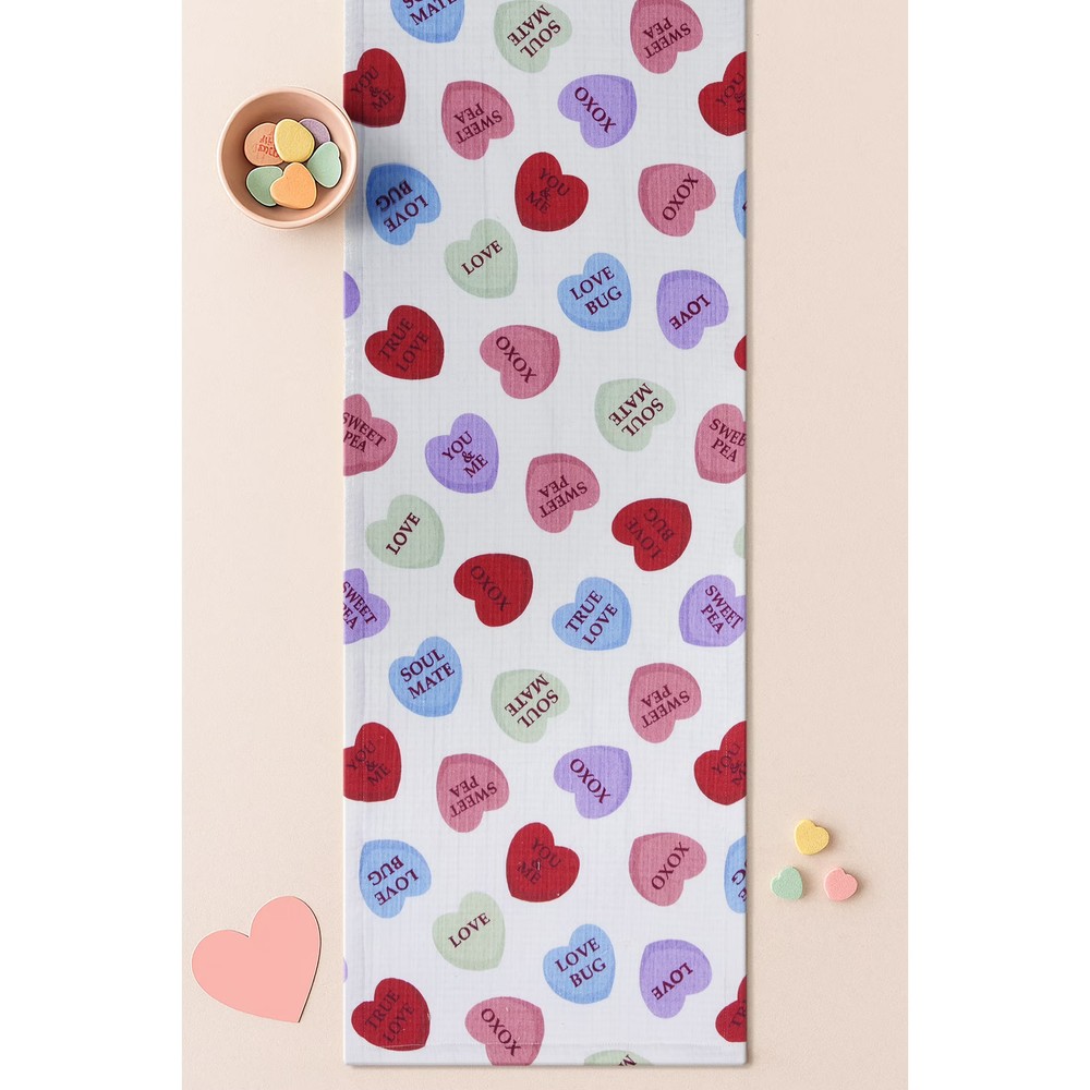 Conversation Hearts Table Runner Cotton