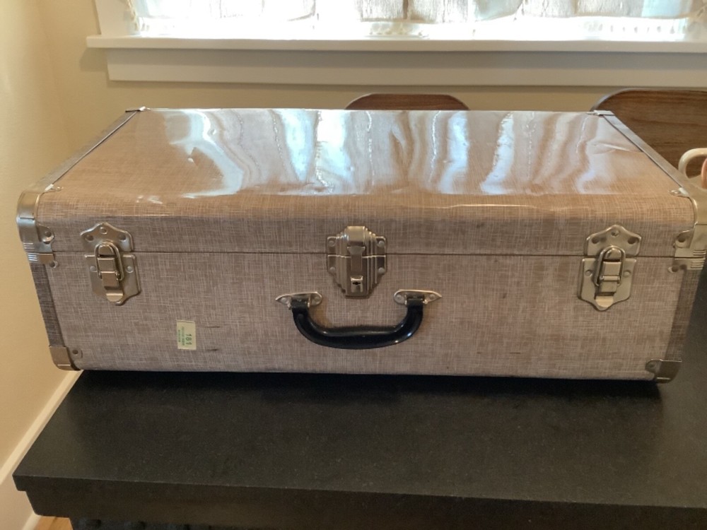 Vintage Lightweight Metal Trunk Silver Hardware