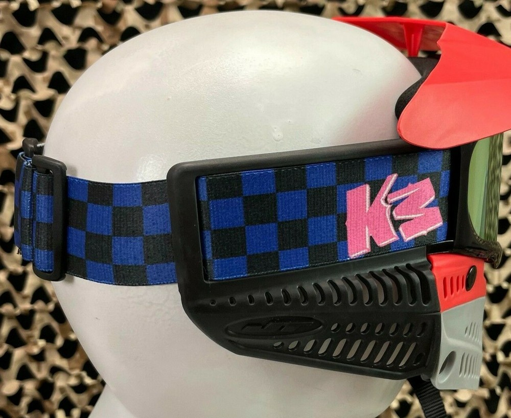 NEW KM Paintball Goggle Strap - Checkered Black/Blue