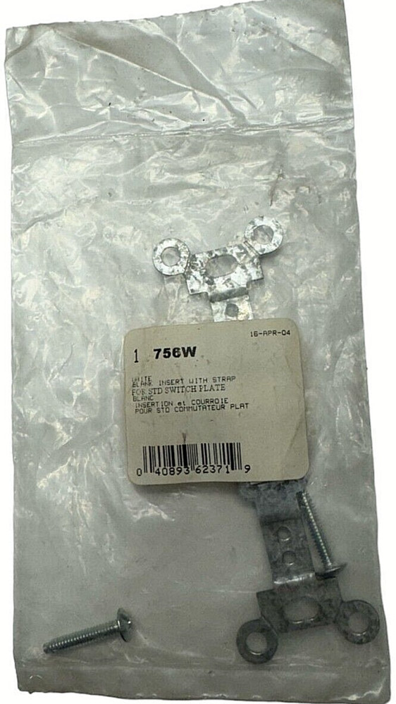 756W White Blank Insert w/Strap for STD Switch Plate *Free Shipping*