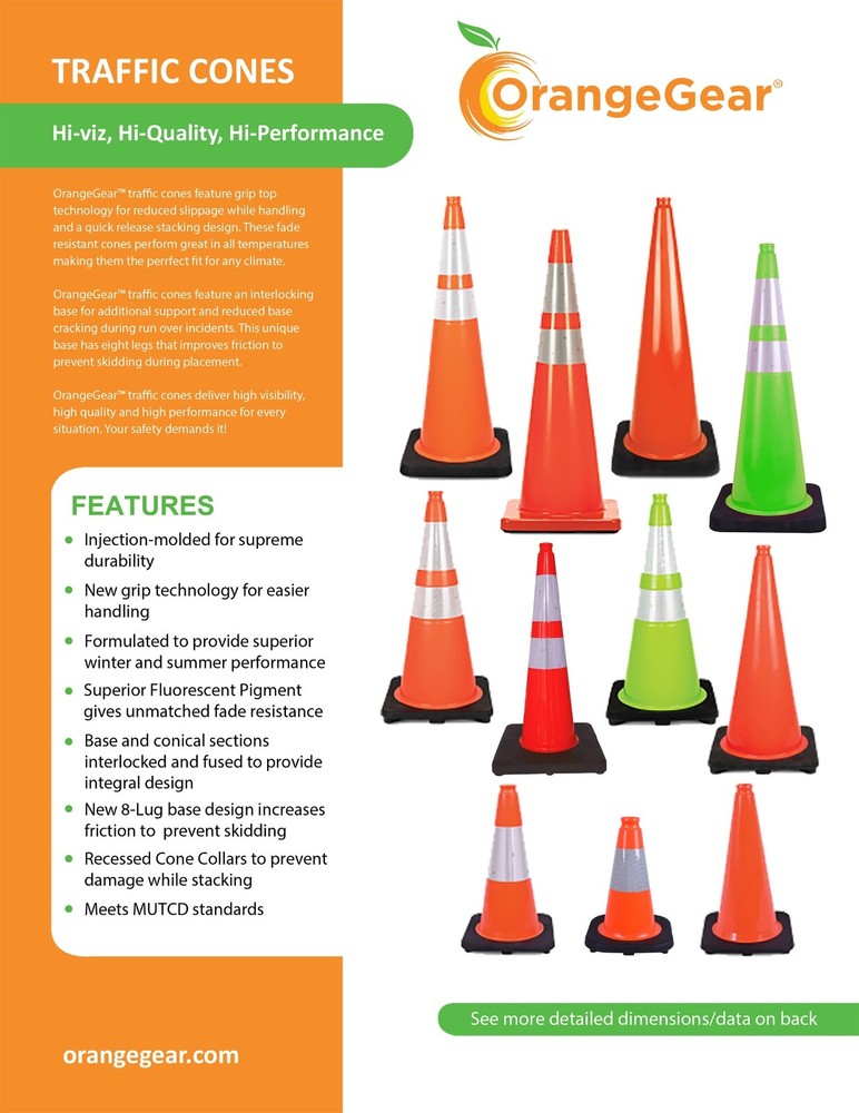 OrangeGear® 18" 3 lb. Black Base Lime Reflective PVC Traffic Cone