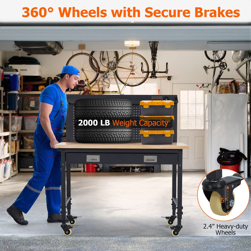 Heavy-Duty Garage Work Benches, 2000LBS Load Capacity for Workshop, Office, Home