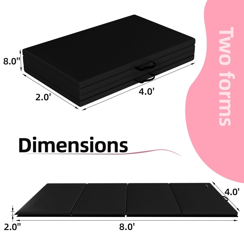 4ftx8ftx2in Folding Gymnastics Mat 4-Panel Exercise Mat W/ Handles PVC
