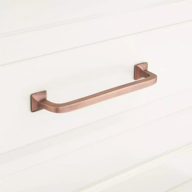 SIGNATURE HARDWARE 4" KLEIN SOLID BRASS CABINET PULL-ANTIQUE COPPER