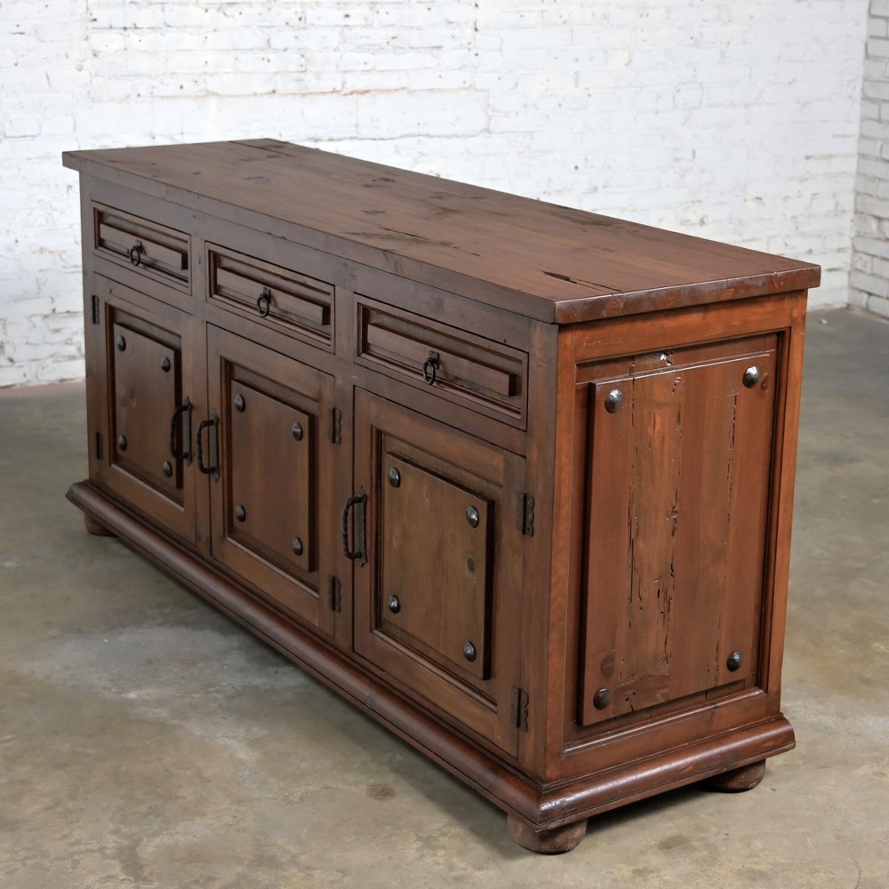 Spanish Revival Rustic Solid Pine Sideboard Style of Artes De Mexico Intern'tnl