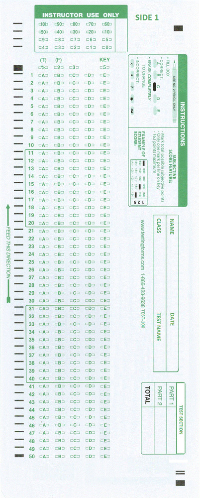 TEST-100E Scantron 882-E  881-E 889-E Compatible Testing Forms (50 Pack)