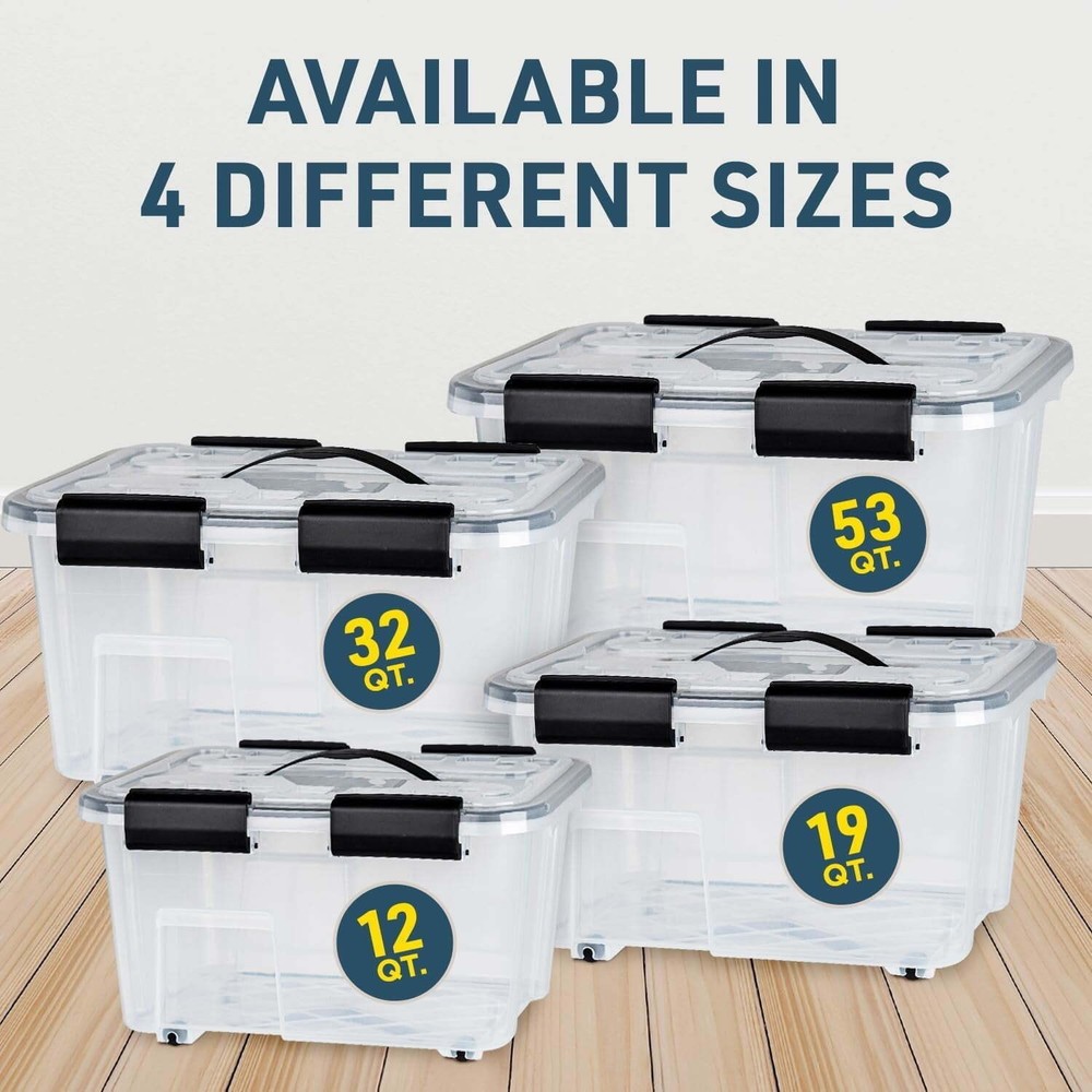 Stackable Storage Box Set Nestable Design Secure Latches Wheels & Pull-Out Base