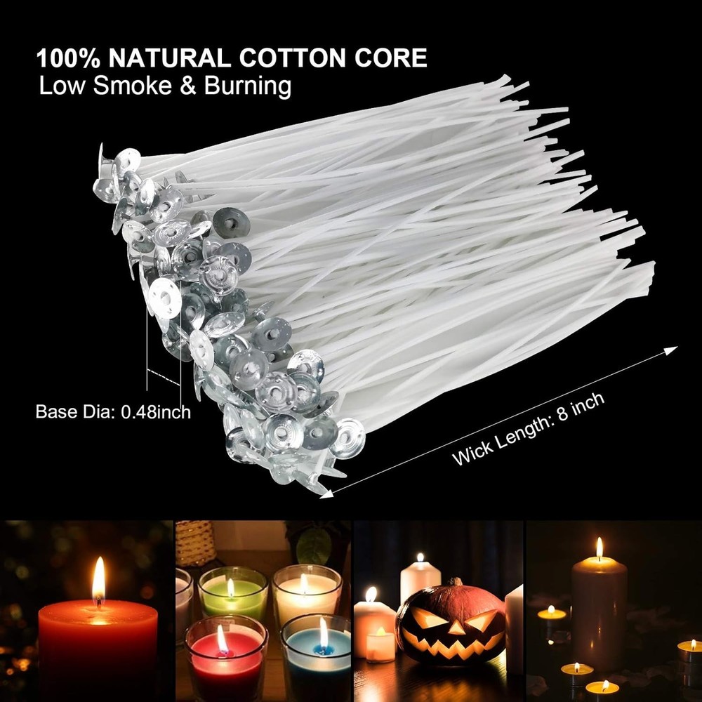 Candle DIY Kit: 100 Cotton Wicks, Stickers, & Centering Tools for Beginners