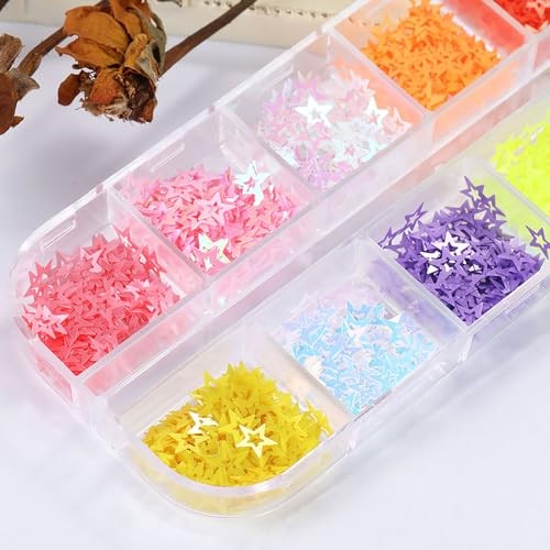 12pcs Multicolor Star Plastic Nail Art Sequins