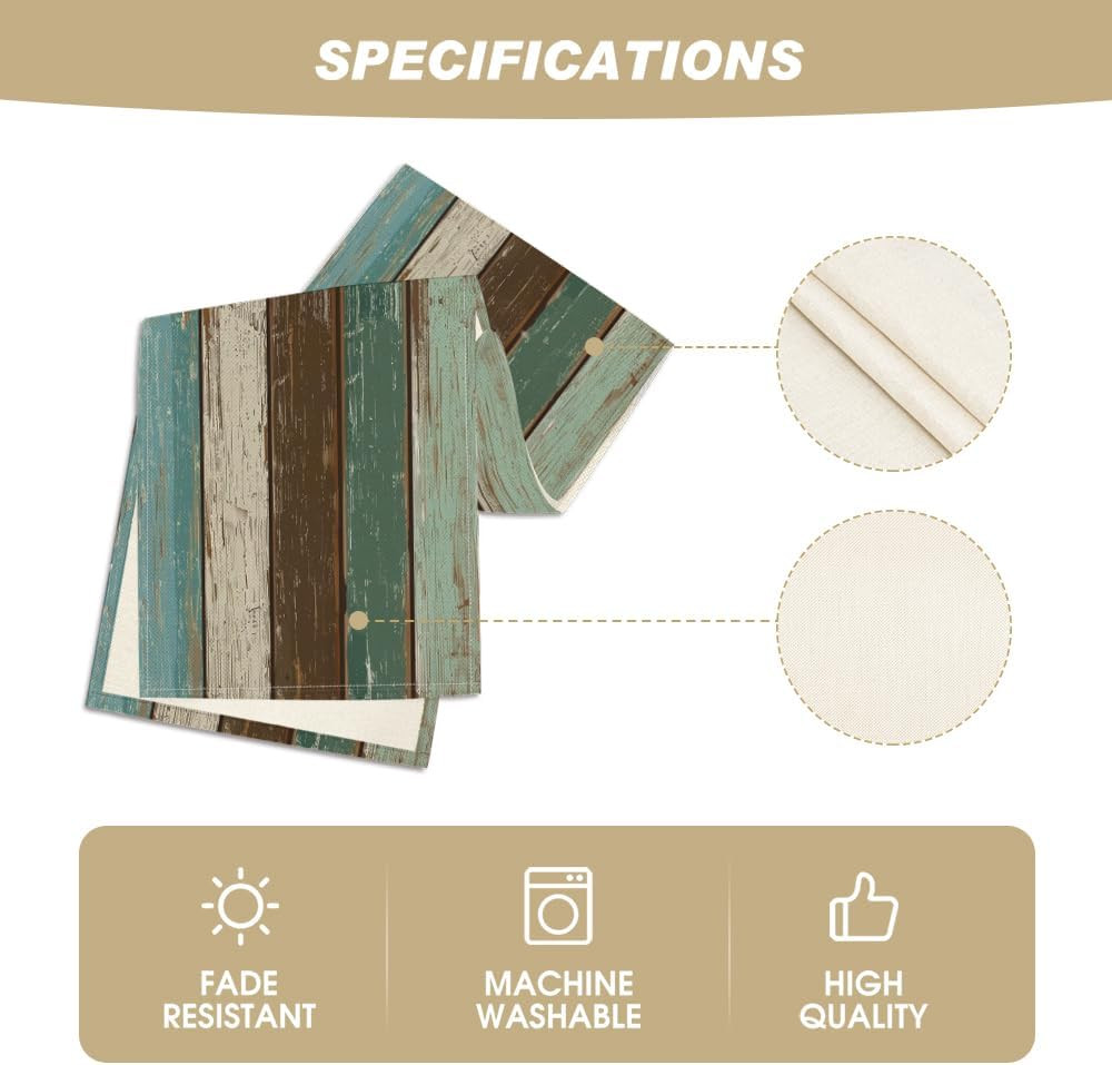 Green Retro Rustic Wood Texture Table Runner, Seasonal Spring Kitchen Dining Tab