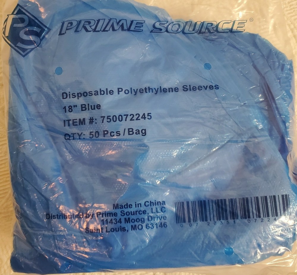 50 Per Pack Prime Source Disposable Polyethylene Protective Sleeves 18" Blue