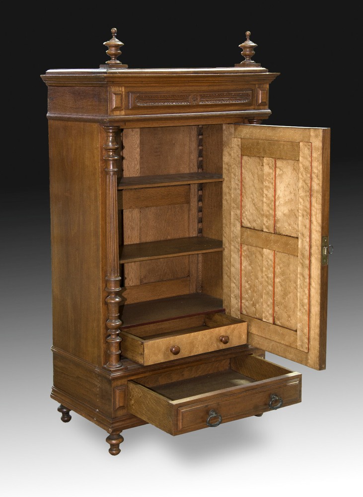 Miniature wardrobe. Walnut wood, mirror. 19th century.