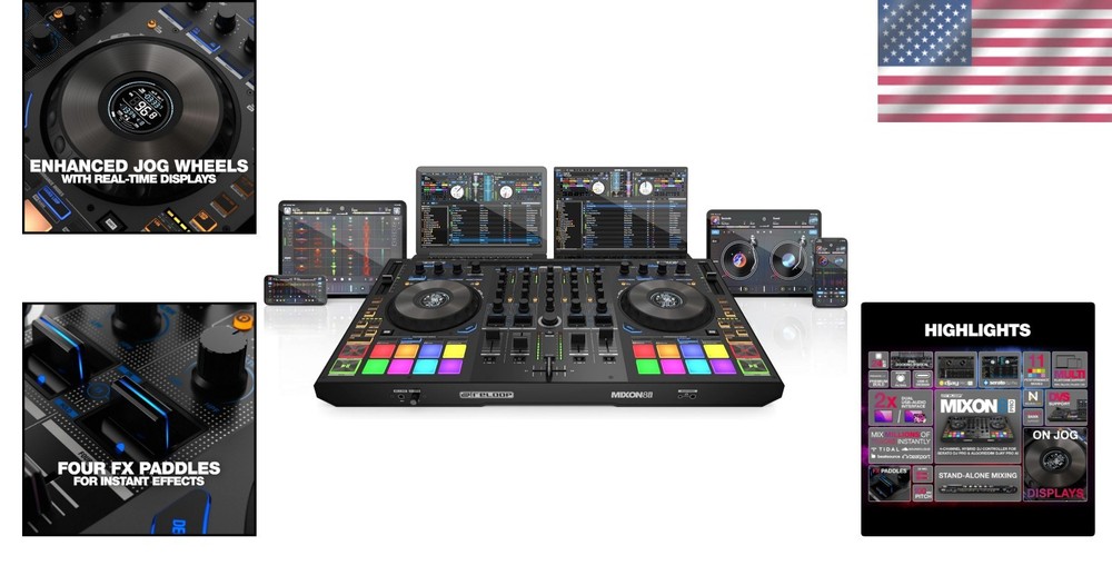Pro 4-Channel DJ Controller with Enhanced Jog Wheels & Multi-Mode Performance
