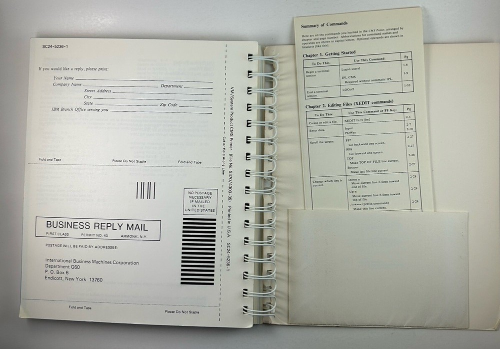 IBM VM/SYSTEM PRODUCT CMS PRIMER + SUMMARY OF COMMANDS 2ND ED RELEASE 3 1983
