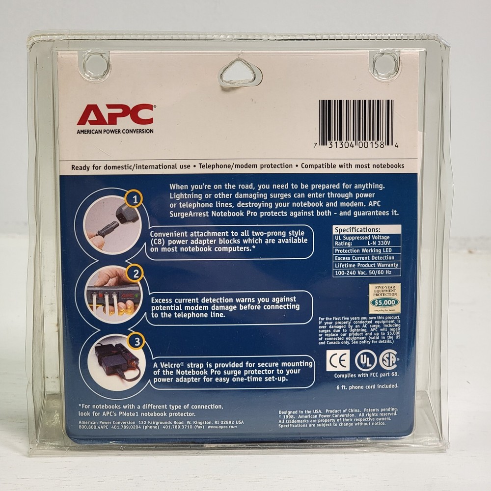APC PNOTE PRO SURGE PROTECTOR NOTEBOOK 2 PRONG ADAPTER PNOTEPRO COMPUTER