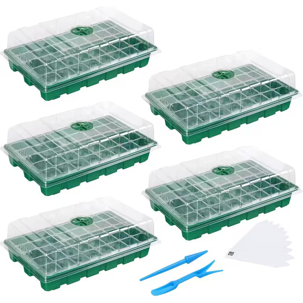 5-Pack Mini Seedling Starter Tray Kit with Humidity Vented Domes and Base, Trans