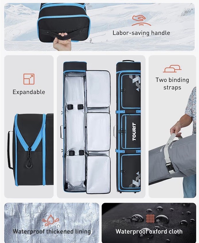 Rolling Ski & Boot Bag Combo Wheeled Padded Holds 2 Skis 195cm
