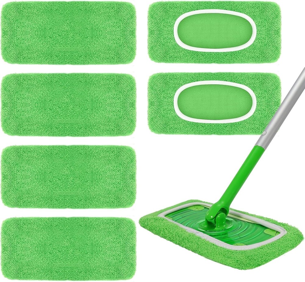 6 Pack Reusable Mop Pads Compatible with Swiffer Wet Jet, Microfiber Mop Refill