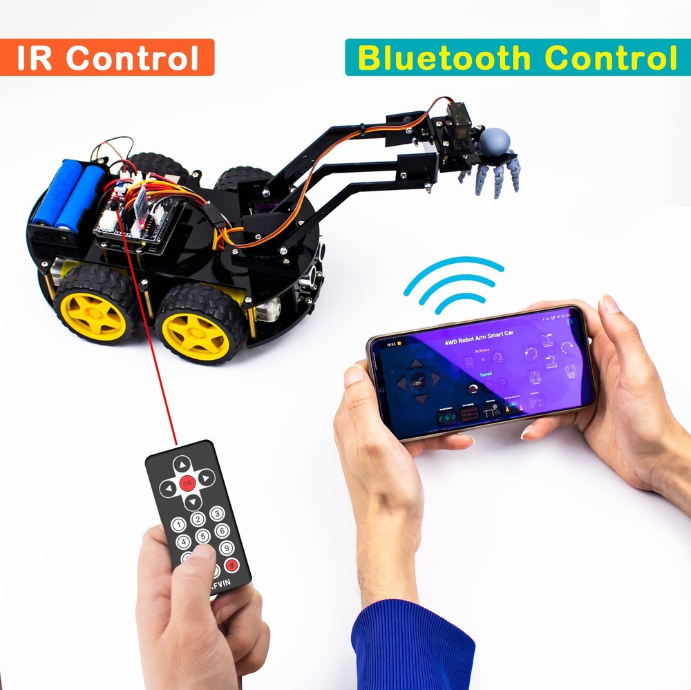 LAFVIN Mechanical 4WD Robot Arm Smart Car Kit - STEM/Graphical Programming Ro...