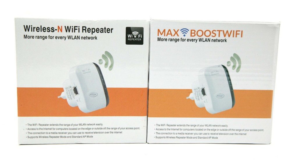 Two Wireless WiFi Repeater & Booster. Unused. Box & Manual.