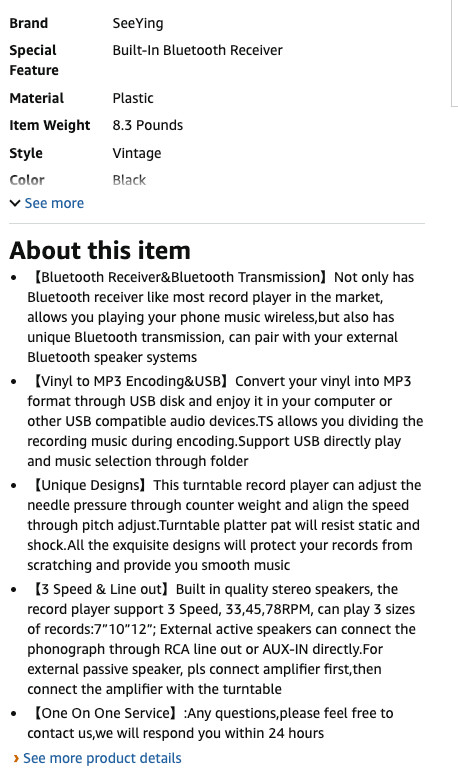 Seeying turntable System TT-930E-BT-BTT