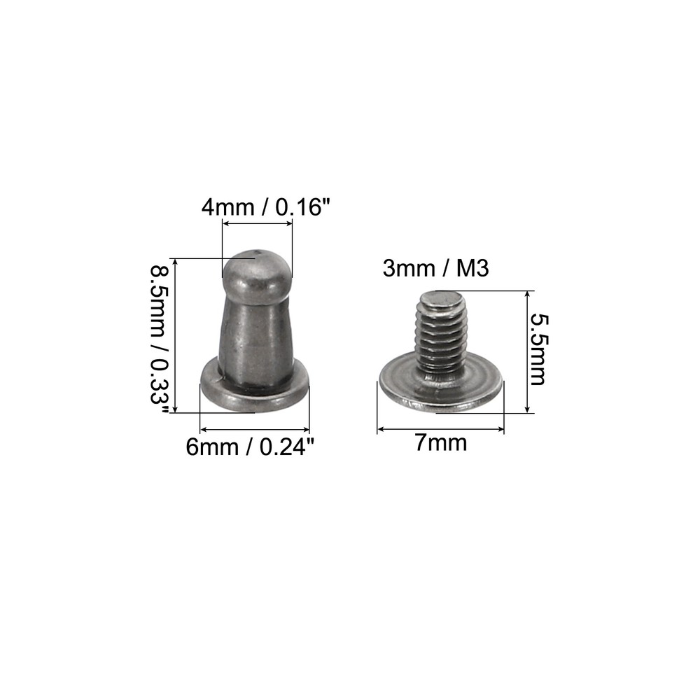 100 Sets 4mm Studs and Spikes Leather Rivets Cone Spikes Button Head Grey