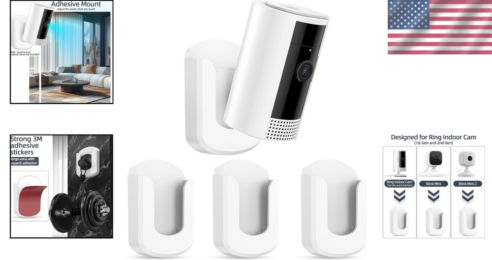 Adhesive Wall Mount Bracket for Ring Cameras - Effortless Installation, 3 Pack